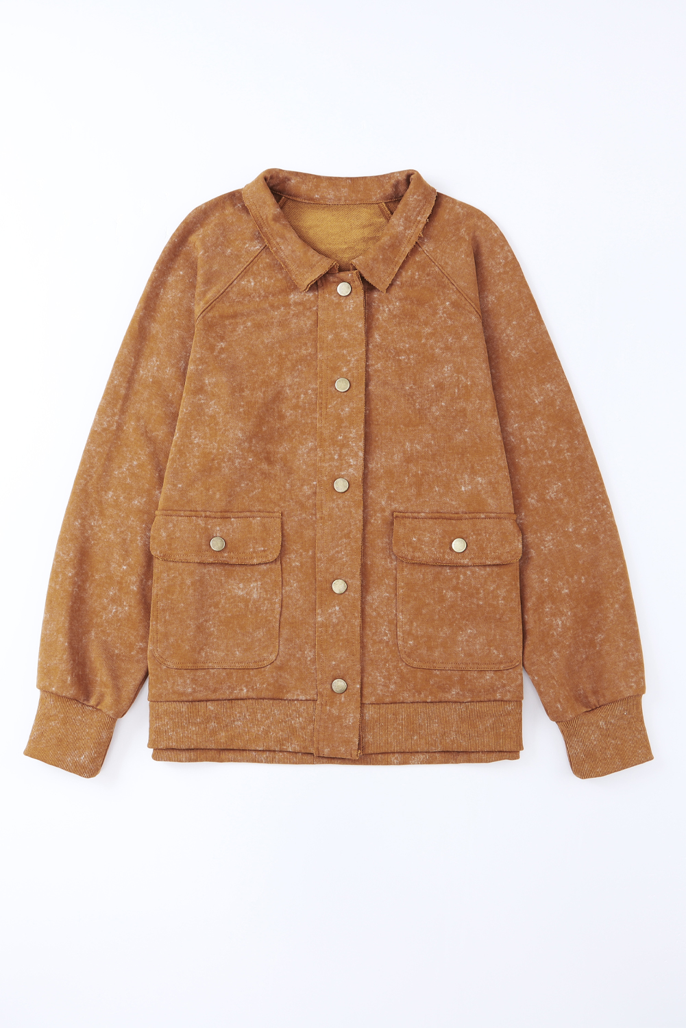 Khaki Snap Button Casual Jacket with Flap Pockets