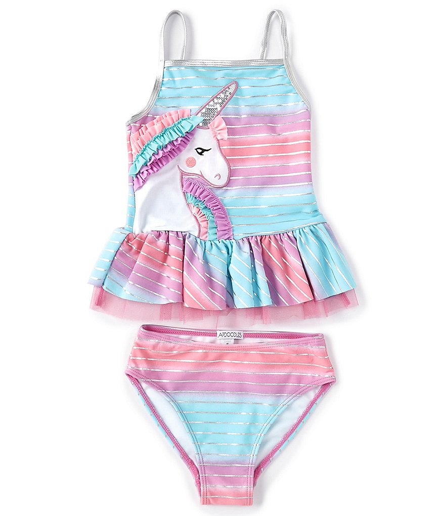 Flapdoodles Little Girls 2T-6X Ombre Unicorn Two-Piece Swimsuit Set