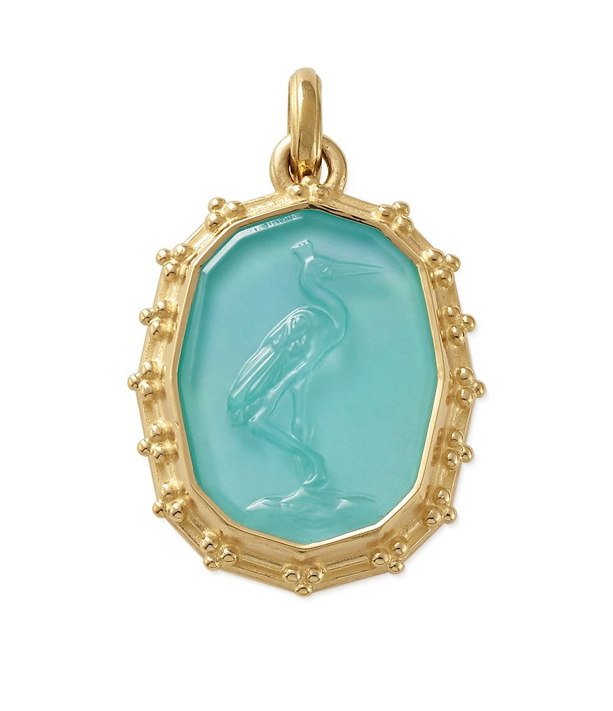 James Avery 14K Gold Sculpted Crane Teal Triplet Pendant
