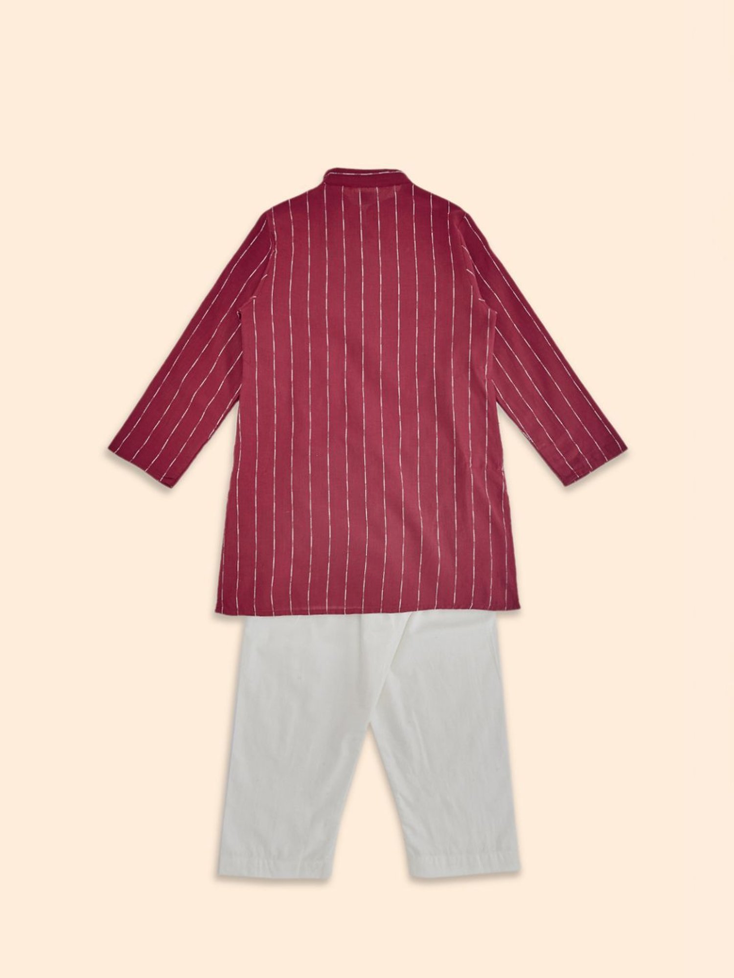 Indus Route by Pantaloons Kids Red & White Cotton Embroidered Full Sleeves Kurta Set