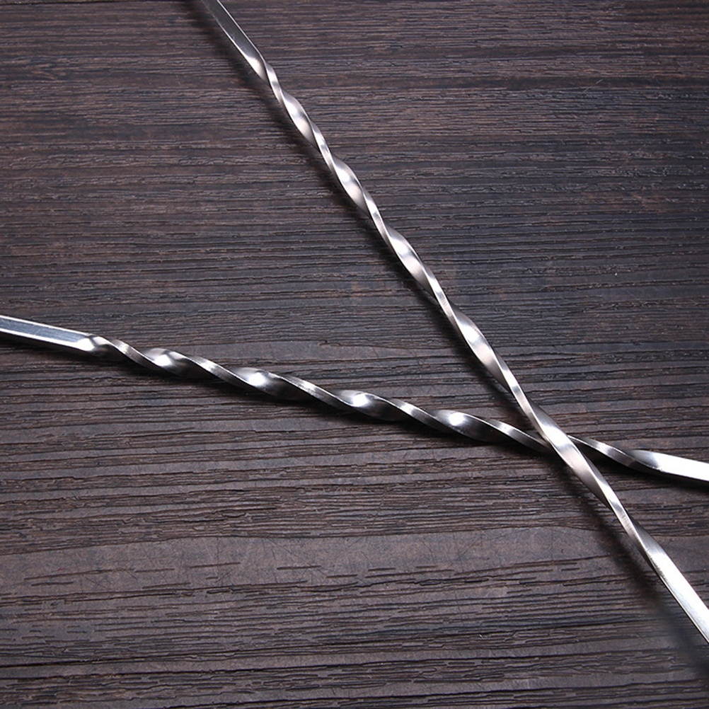 4pcs Wine Stirring Rod Stick Stirrers Ice Fork Dual Head Cocktail Spoons Swizzle Stick for Bar (2pcs Long Handle 32cm + 2pcs Short Handle 25cm Silver)