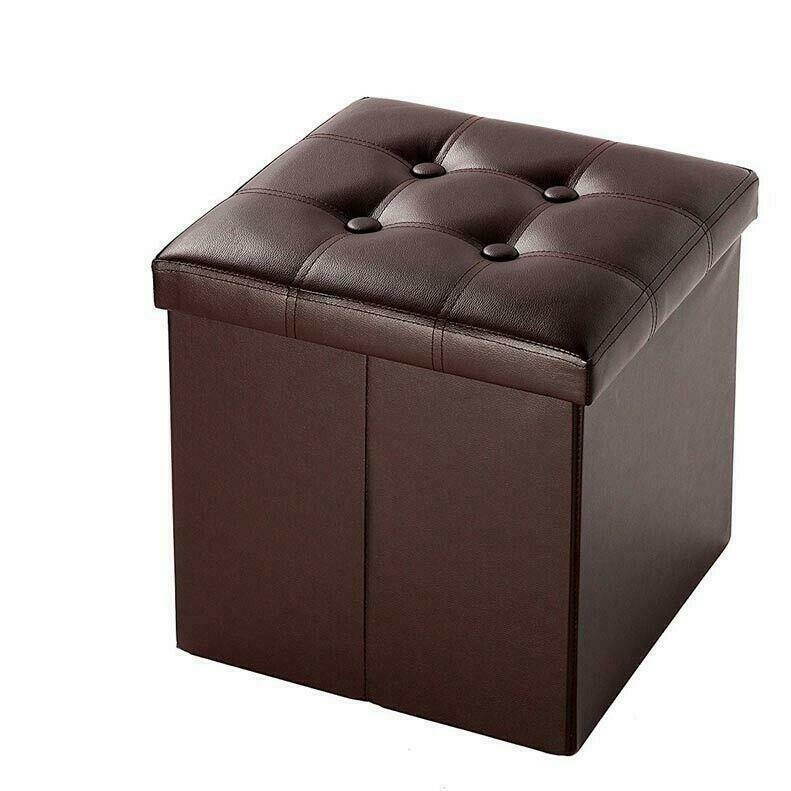15" Storage Ottoman - Folding Toy Box Chest Seat Faux Leather Small Foot Rest