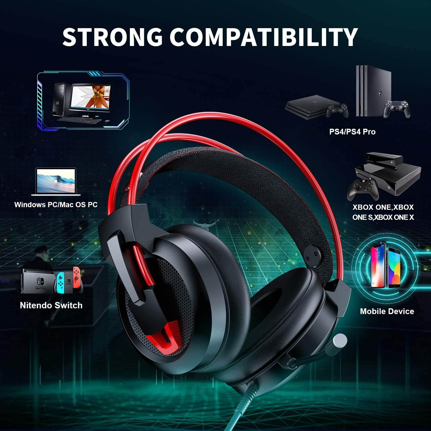 Zentouch Gaming Headset, Xbox One Headset with 7.1 Surround Sound & Noise Cancelling Over Ear Headphones with Mic, Stereo Headset for PS4 Xbox PC Nintendo Switch Cell Phone Laptop Tablet