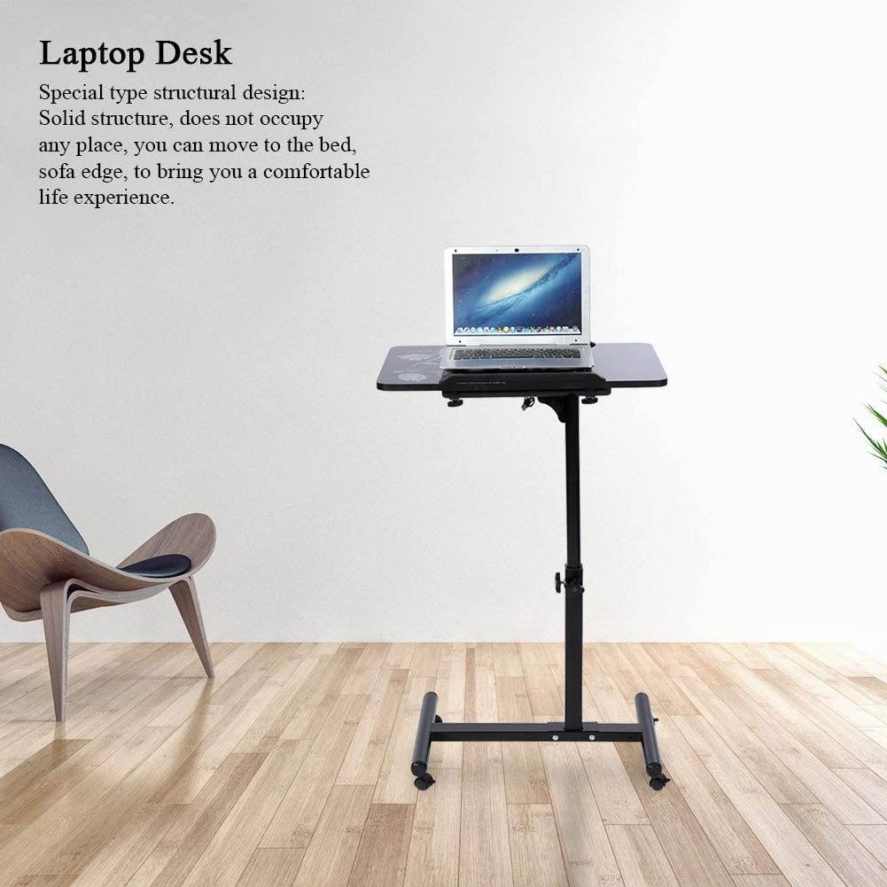 Overbed Bedside Desk Mobile Rolling Laptop Stand Tilting Overbed Table with Wheels Height Adjustable Tray Table for Laptop Bed Sofa Side Table (Black)