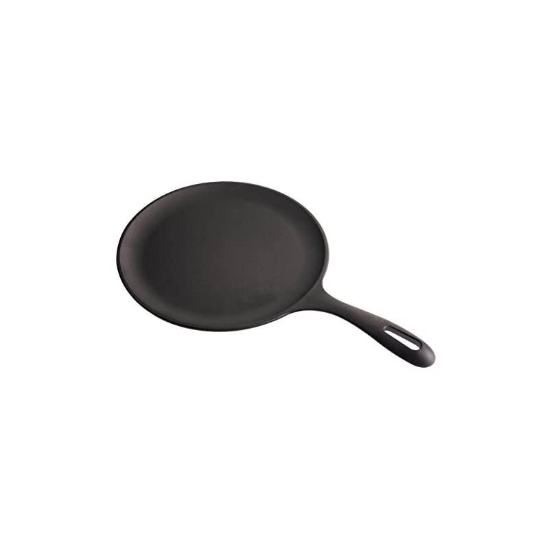 Cast Iron Round Pan Comal Griddle Seasoned with 100% Kosher Certified Non-GMO Flaxseed Oil, 10.5", Black