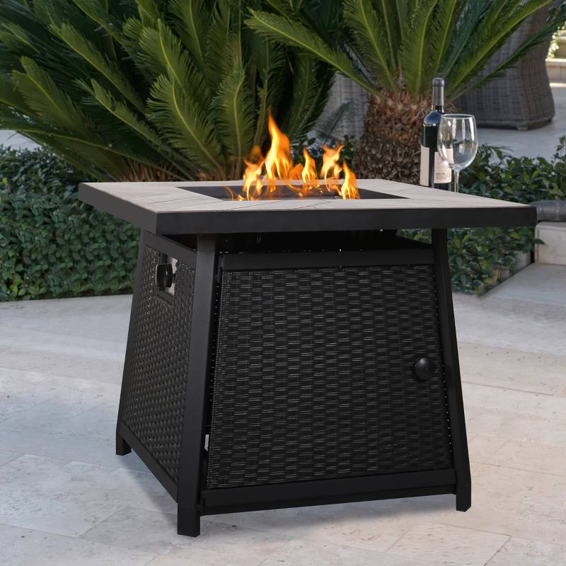 30" x 30" x 24.8" Square Rattan Outdoor Fire Pit with Metal Frame - Vasagle