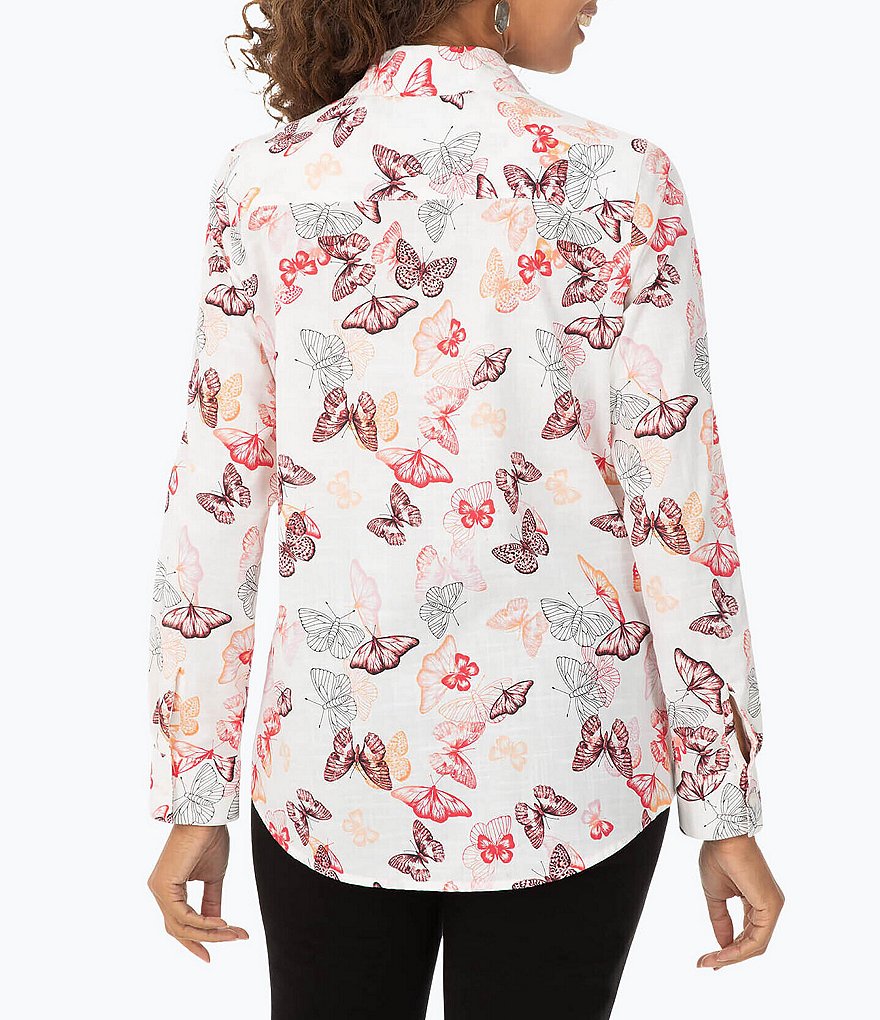 Foxcroft Zoey Butterfly Print Long Sleeve Shirt