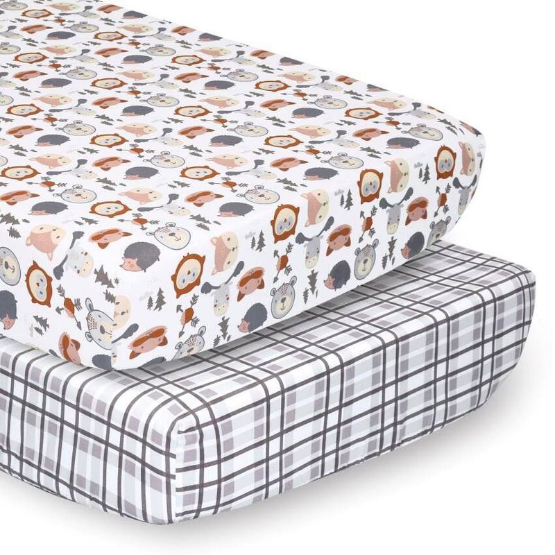 The Peanutshell Sheets Gray Woodland Faces/Plaid 2pk