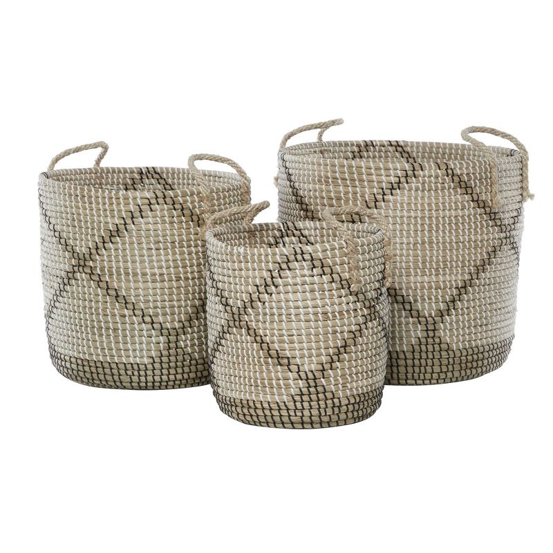 3pk Round Seagrass Storage Baskets with Handles Brown