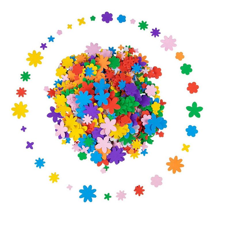 Genie Crafts Foam Stickers - 700-Piece Self-Adhesive Foam Shapes, Flower Shape Kids DIY Arts and Crafts Supplies, Multicolored