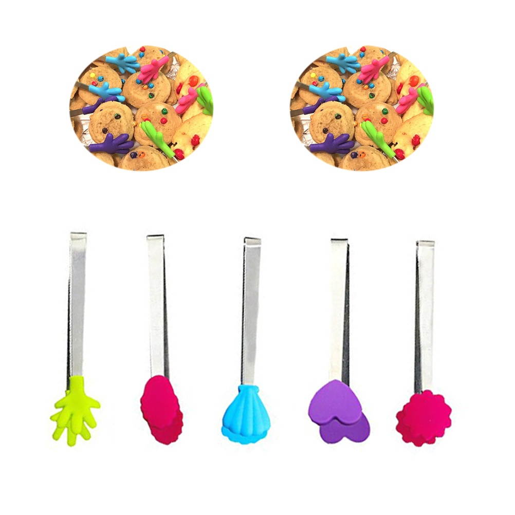 5PCS Kitchen Tools Clips Mini Silicone Baking Tongs Ice Tongs Food Tongs Sugar Tongs Kitchen Gadgets (Random Color)