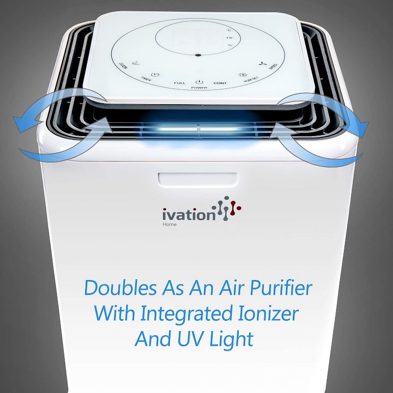 Ivation 11-Pint Compressor Dehumidifier and Ionizer with Continuous Drain Hose for up to 216 sq. ft., Small but Powerful