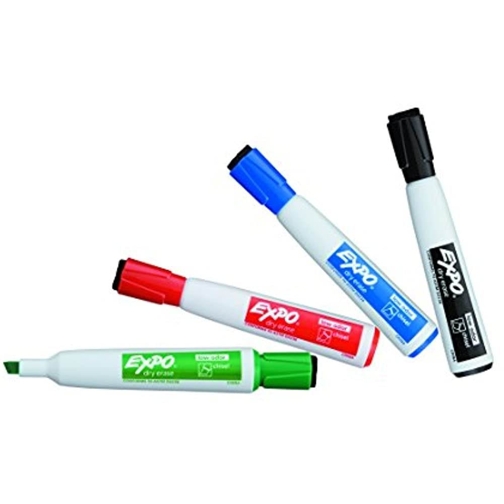 EXPO 1944728 Magnetic Dry Erase Marker, Chisel Tip, Assorted, 4/Pack