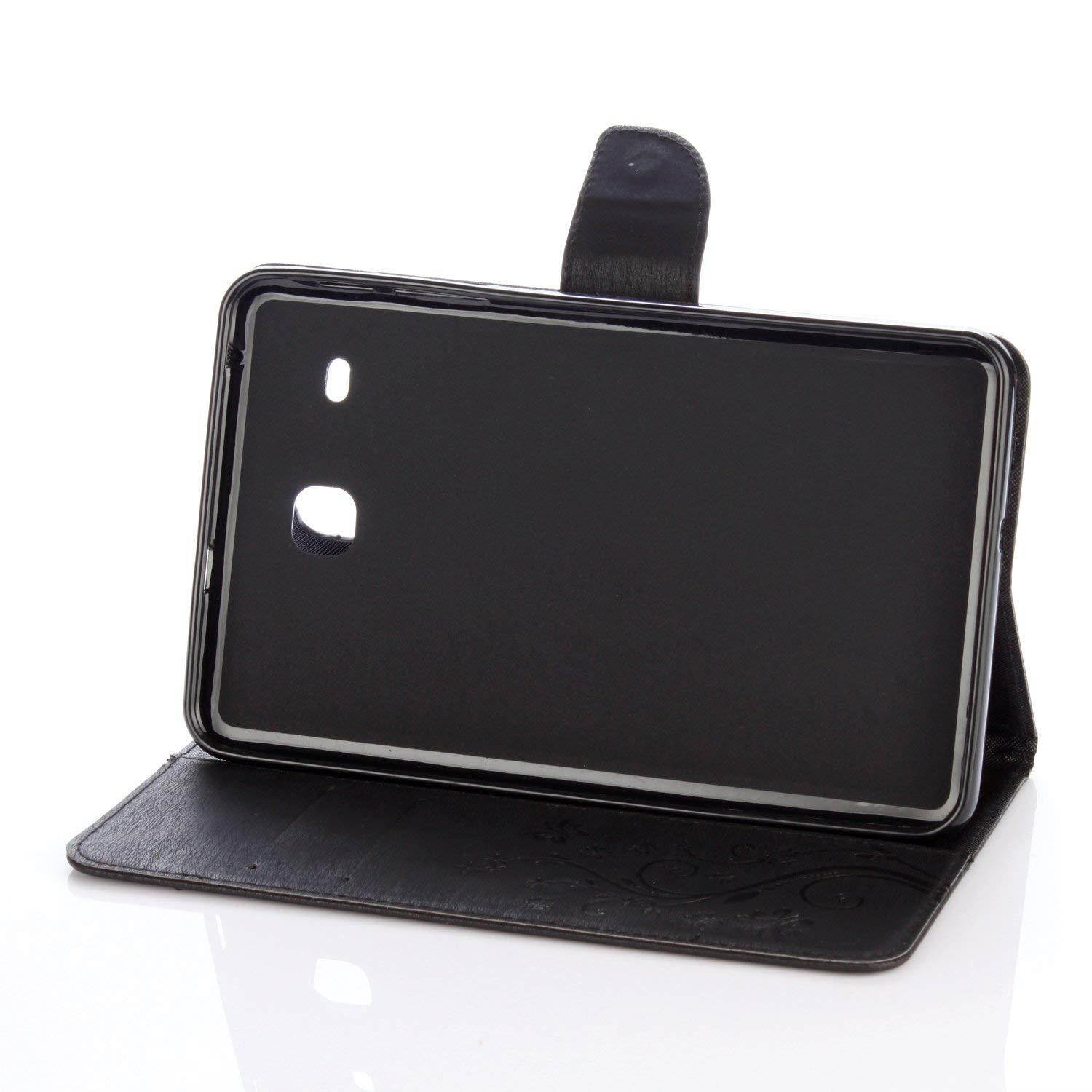 T377a/T377v Case, Galaxy Tab E 8.0" Tablet Case, Dteck Slim PU Leather Magnetic Closure Flip Stand Case [Embossed Flower Design] Protective Case for Samsung SM-T375/T377 4G LTE Verizon,Black