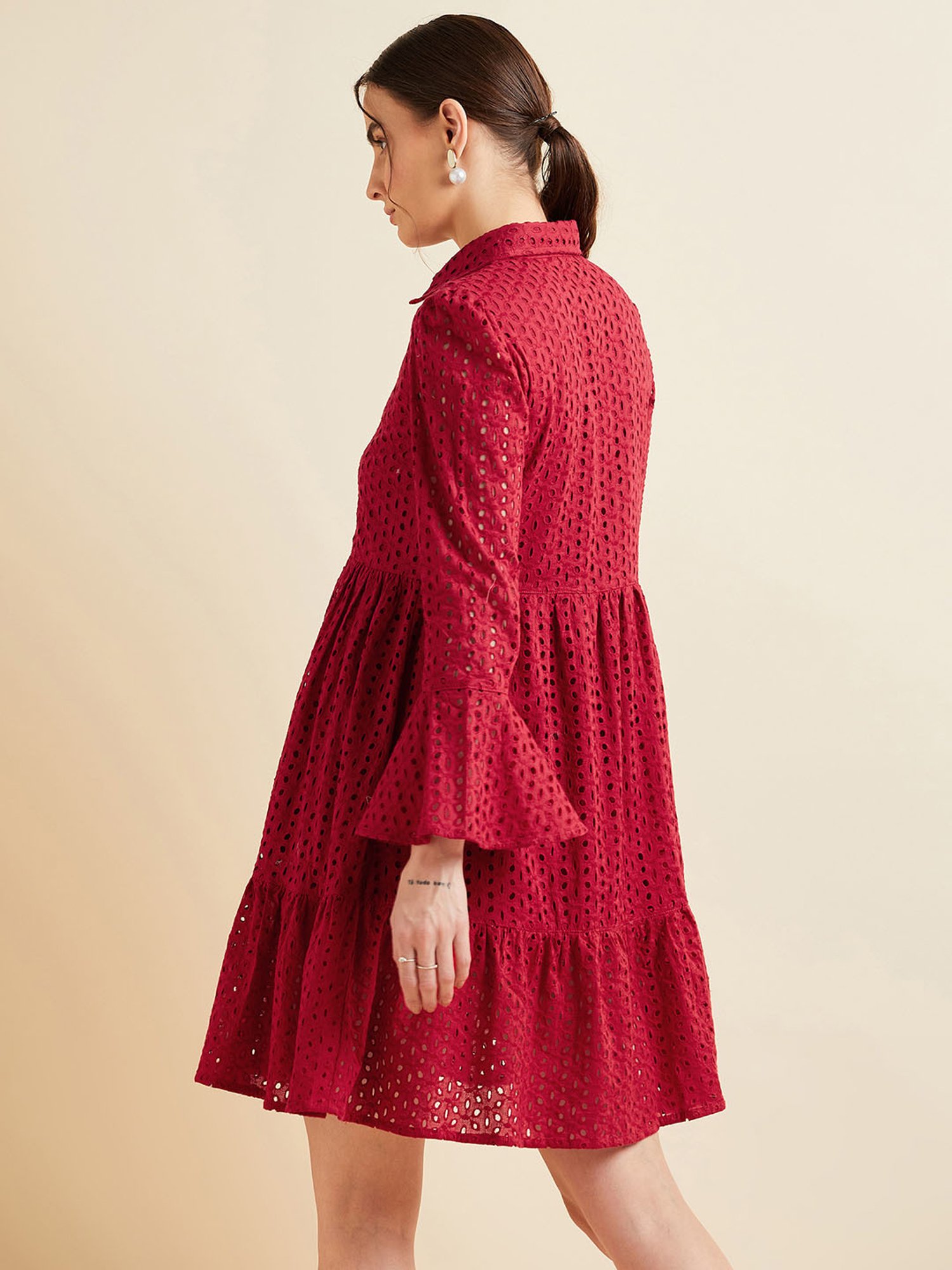 PANIT Maroon Cotton Embroidered Ethnic Dress