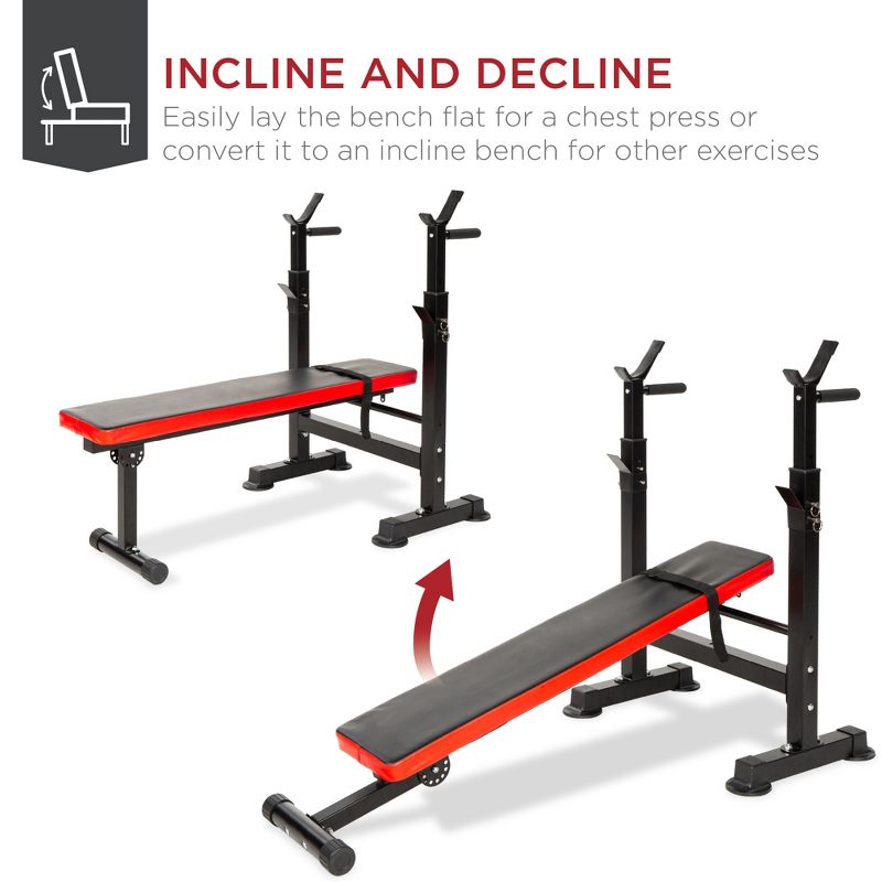 Best Choice Products Adjustable Folding Fitness Barbell Rack & Weight Bench for Home Gym, Strength Training - Black/Red