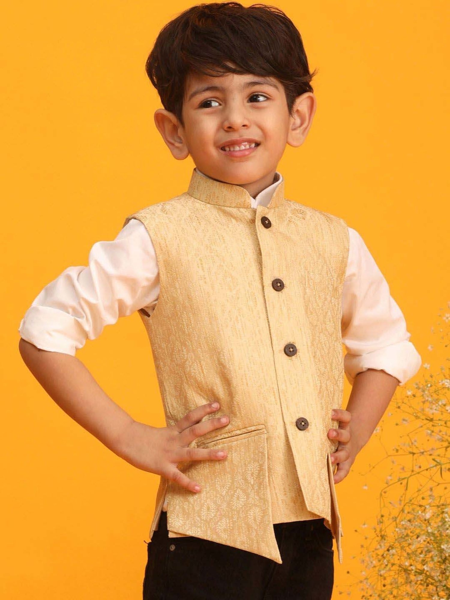 AJ Dezines Kids Black Embellished Full Sleeves Sherwani with Pants