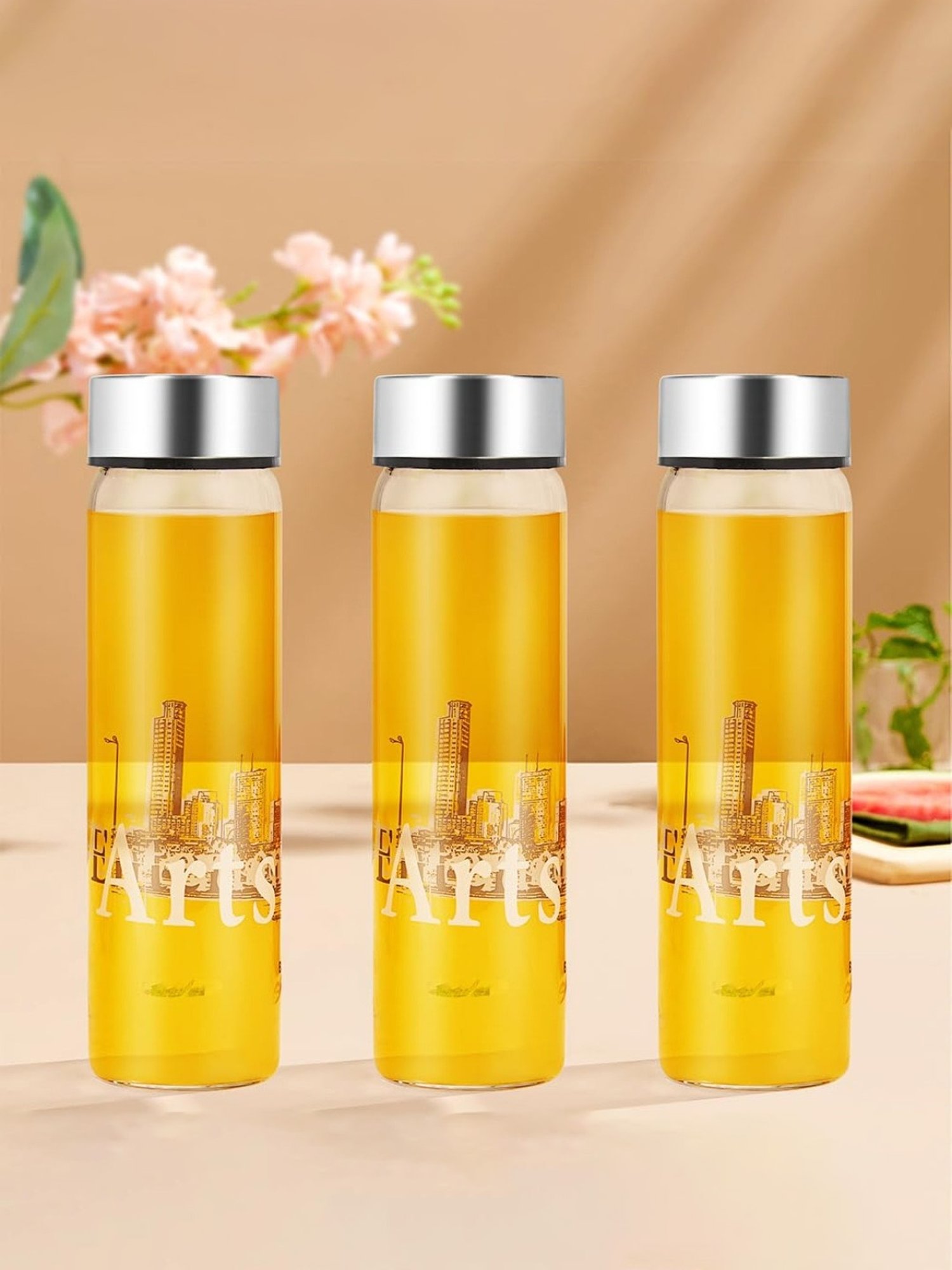 Borosil Water Bottle with Fridge Safe & Leakproof Set of 3 (Transparent, 550 ml)