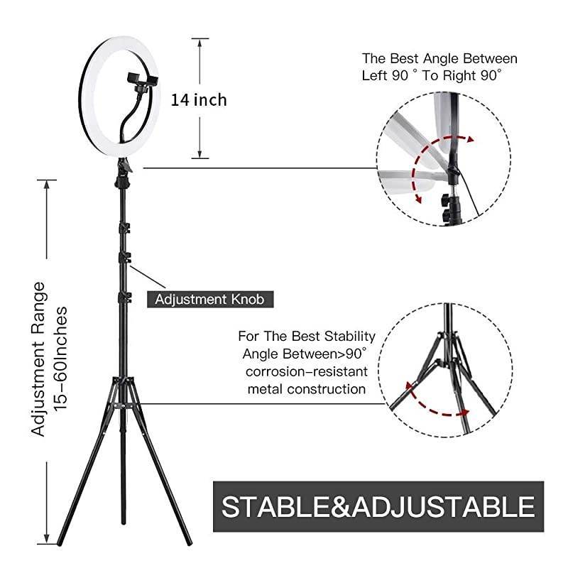 Ring Light: 14" 3 Color Lights 5600K Dimmable LED Ring Light Kit with Stand, Wireless Remote, Phone Holder and Carrying Bag for Makeup Smartphone YouTube Self-Portrait Shooting