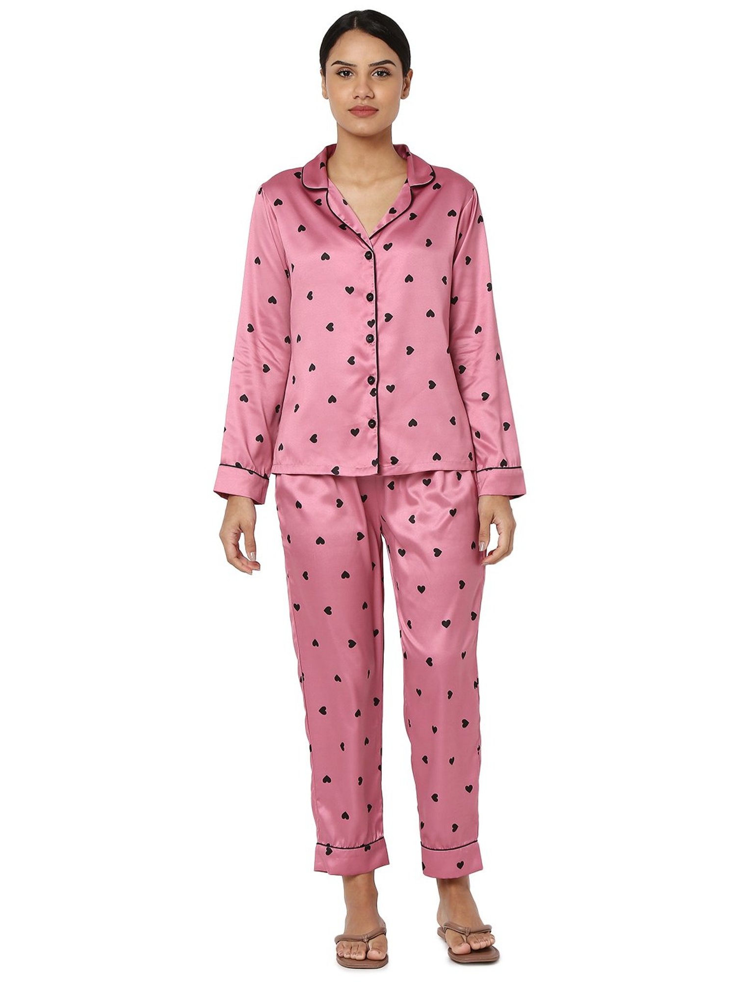 Smarty Pants Pink Satin Print Shirt With Pyjamas