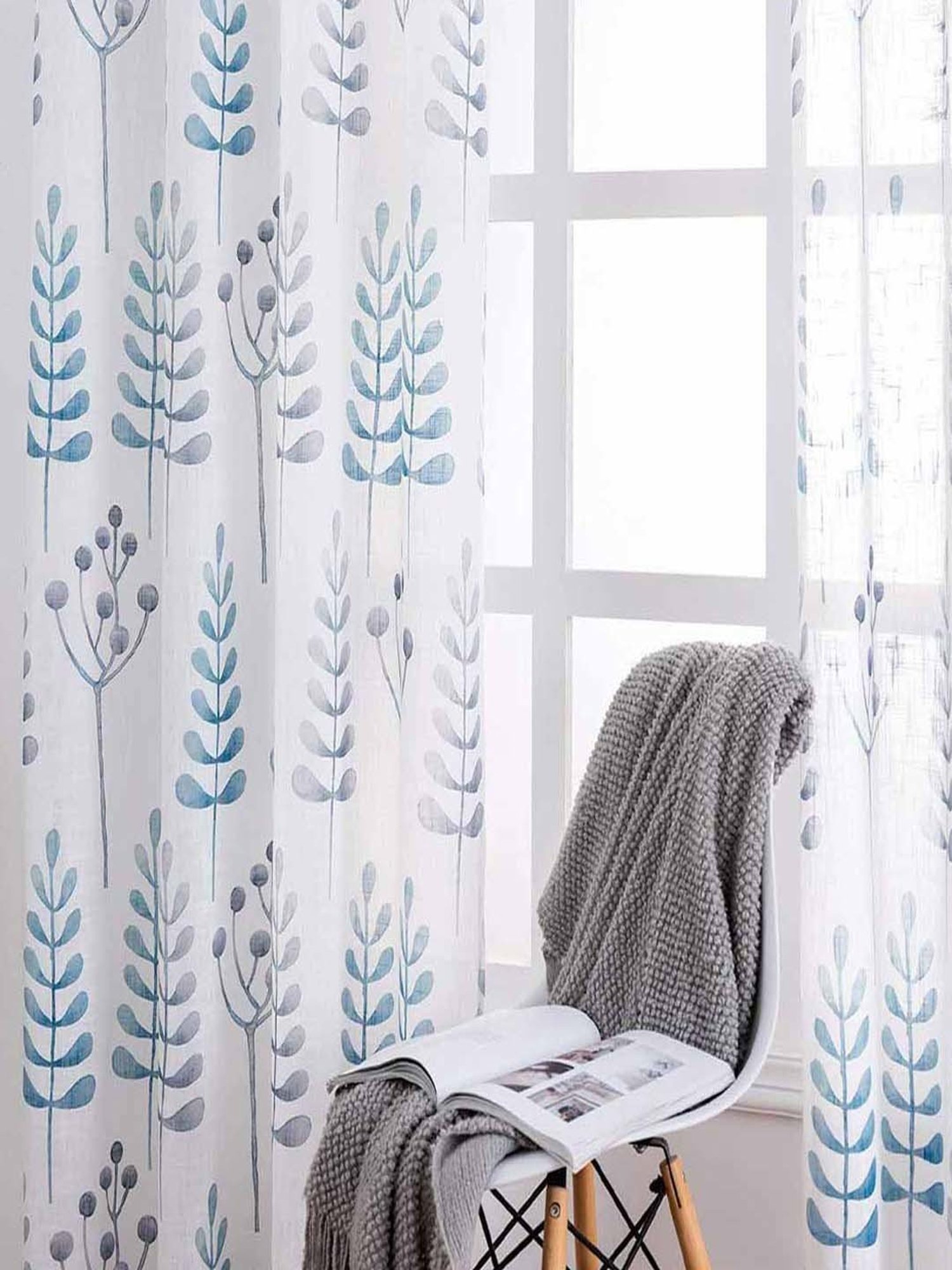 Urban Space Blue Polyester Door Curtain With Tieback & Eyelet - Set of 2