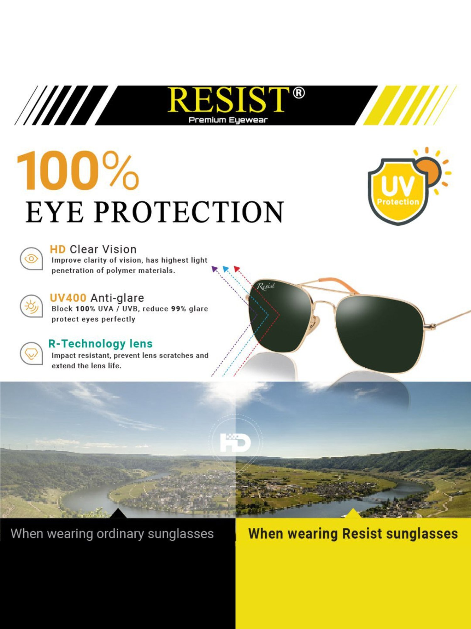 Resist Eyewear Green Rectangular Unisex Sunglasses