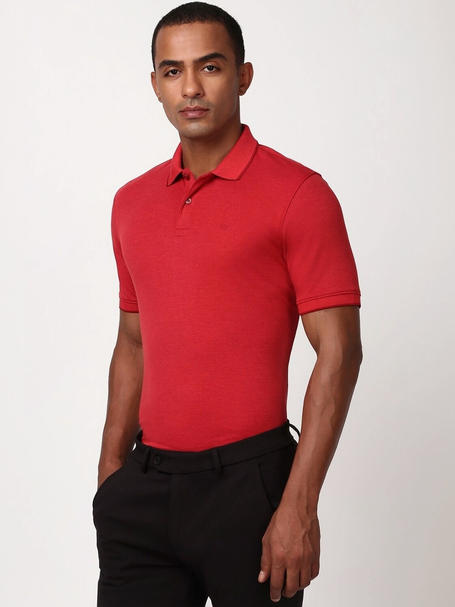 Peter England Red Cotton Regular Fit Self Pattern T-Shirt