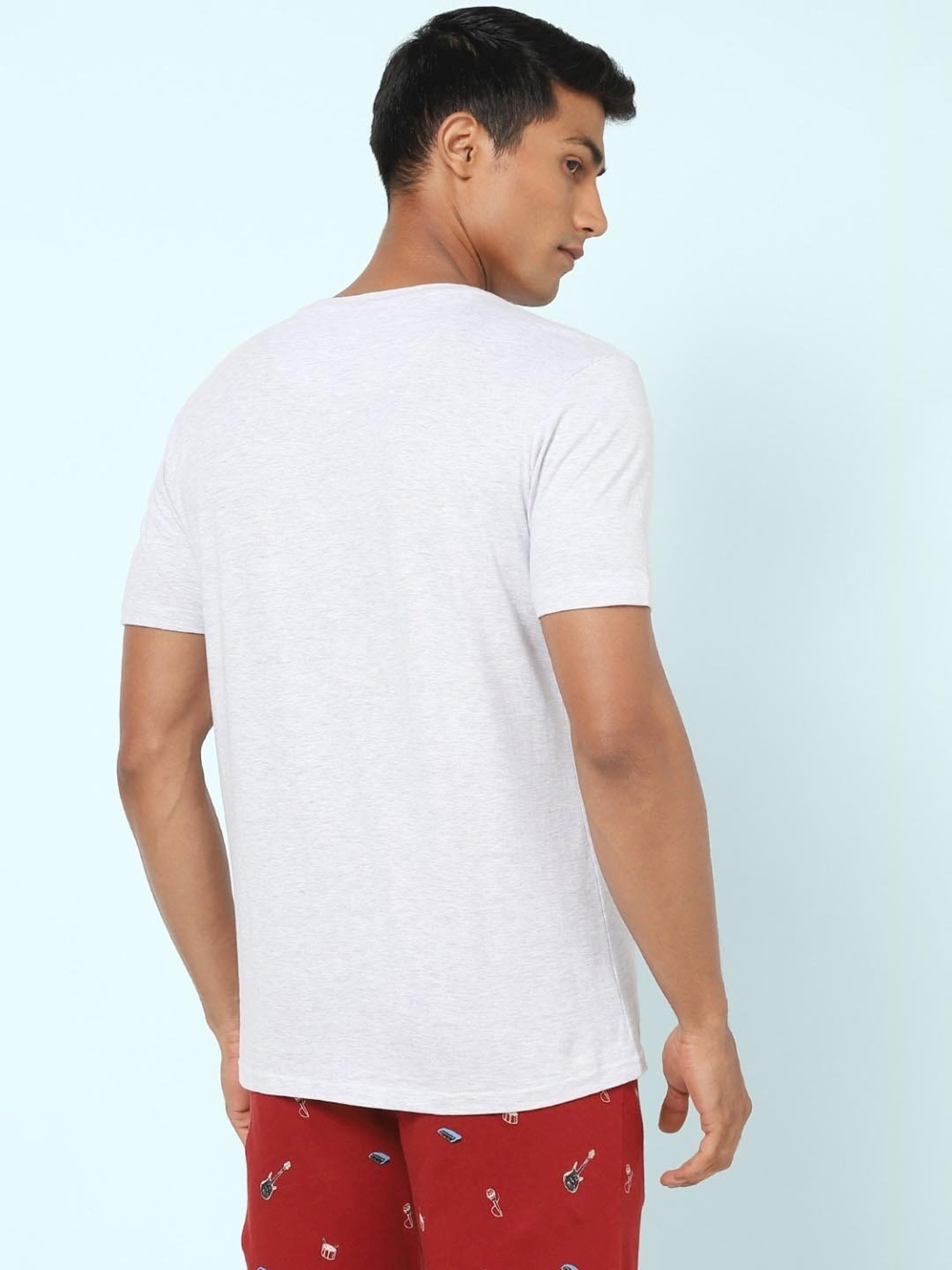 Ajile by Pantaloons Ecru Melange Cotton Slim Fit Lounge T-Shirt