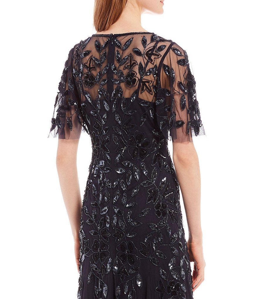 Adrianna Papell Beaded Flutter Sleeve Gown