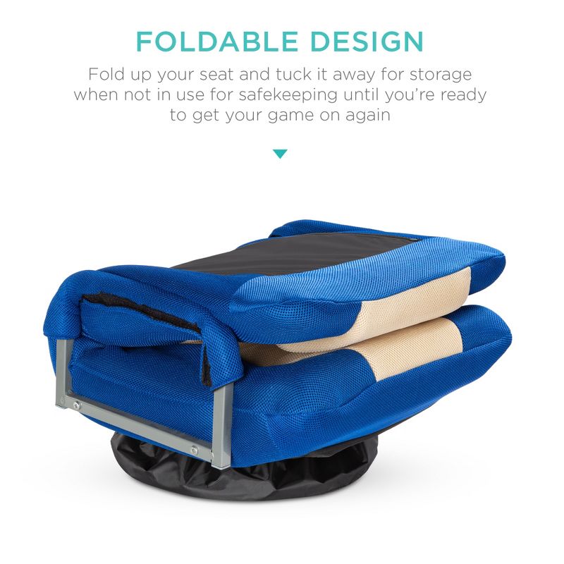 Best Choice Products 360-Degree Swivel Gaming Floor Chair w/ Armrest Handles, Foldable Adjustable Backrest - Blue/Beige