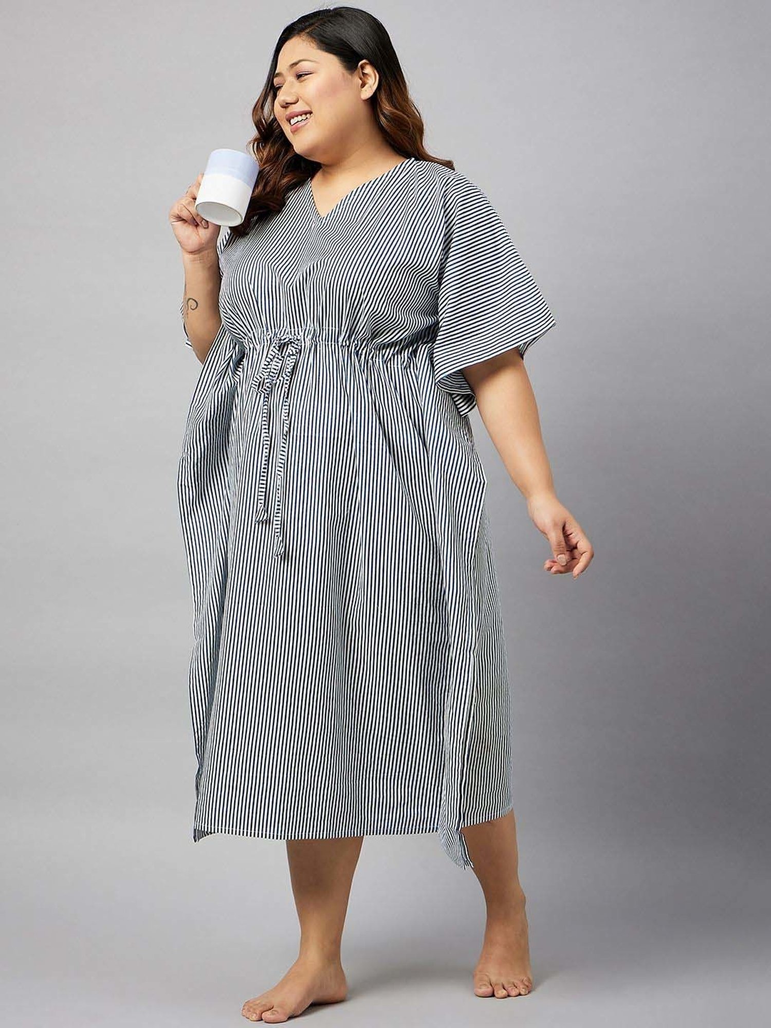 Secrets By ZeroKaata Blue Cotton Printed Kaftan