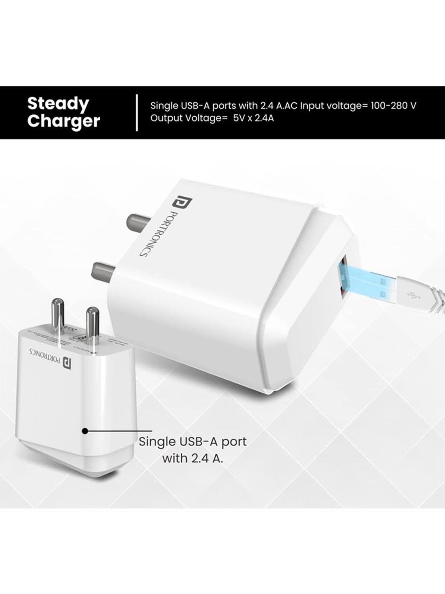 Portronics Adapto 41 C Charger with Type C USB Charging Cable (White)