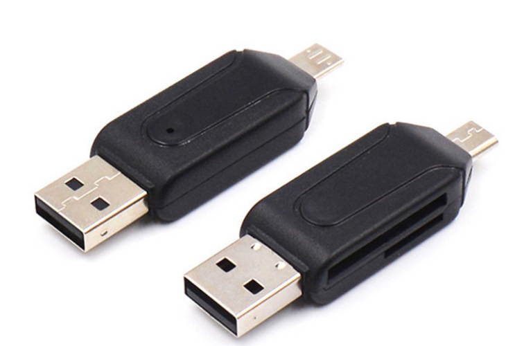 2 in 1 USB OTG TF SD Flash Memory Micro Card Reader Adapter Micro USB Charging Cable For Android Phones and Tablet PC (Black)