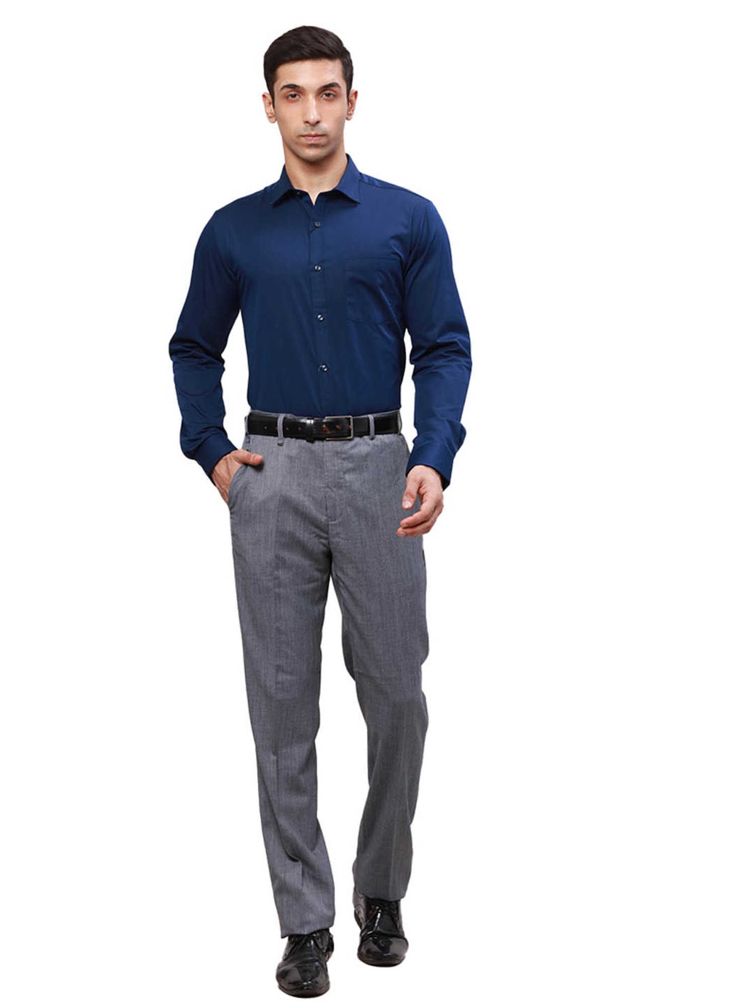 Raymond Grey Contemporary Fit Self Pattern Trousers