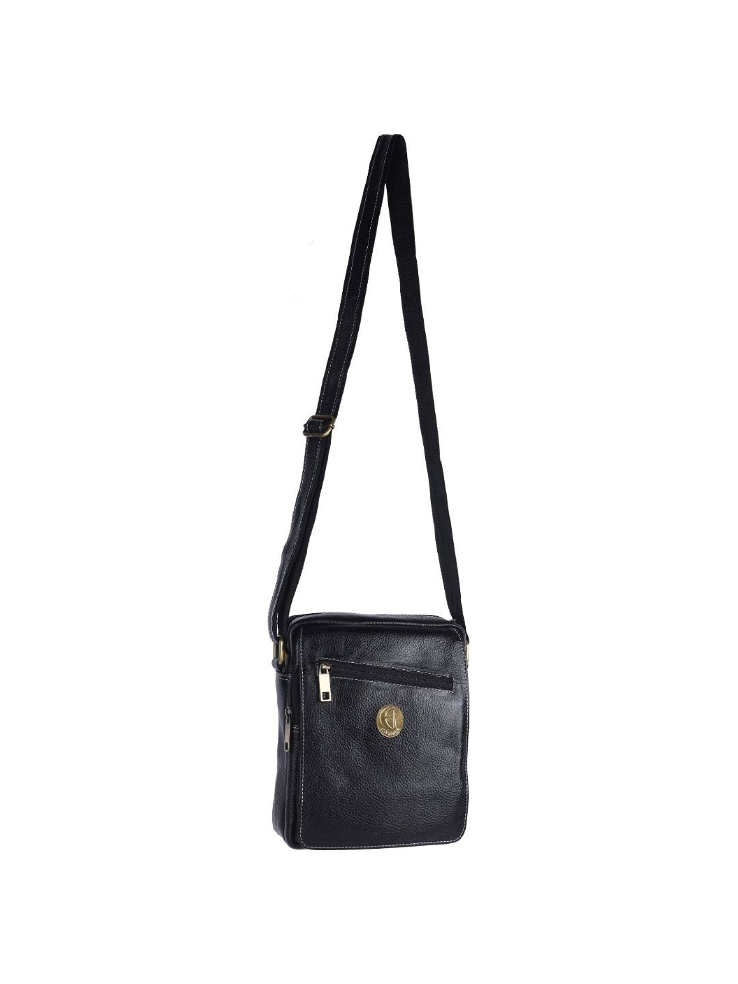 HiLEDER Black Textured Small Leather 8 inch Cross Body Bag