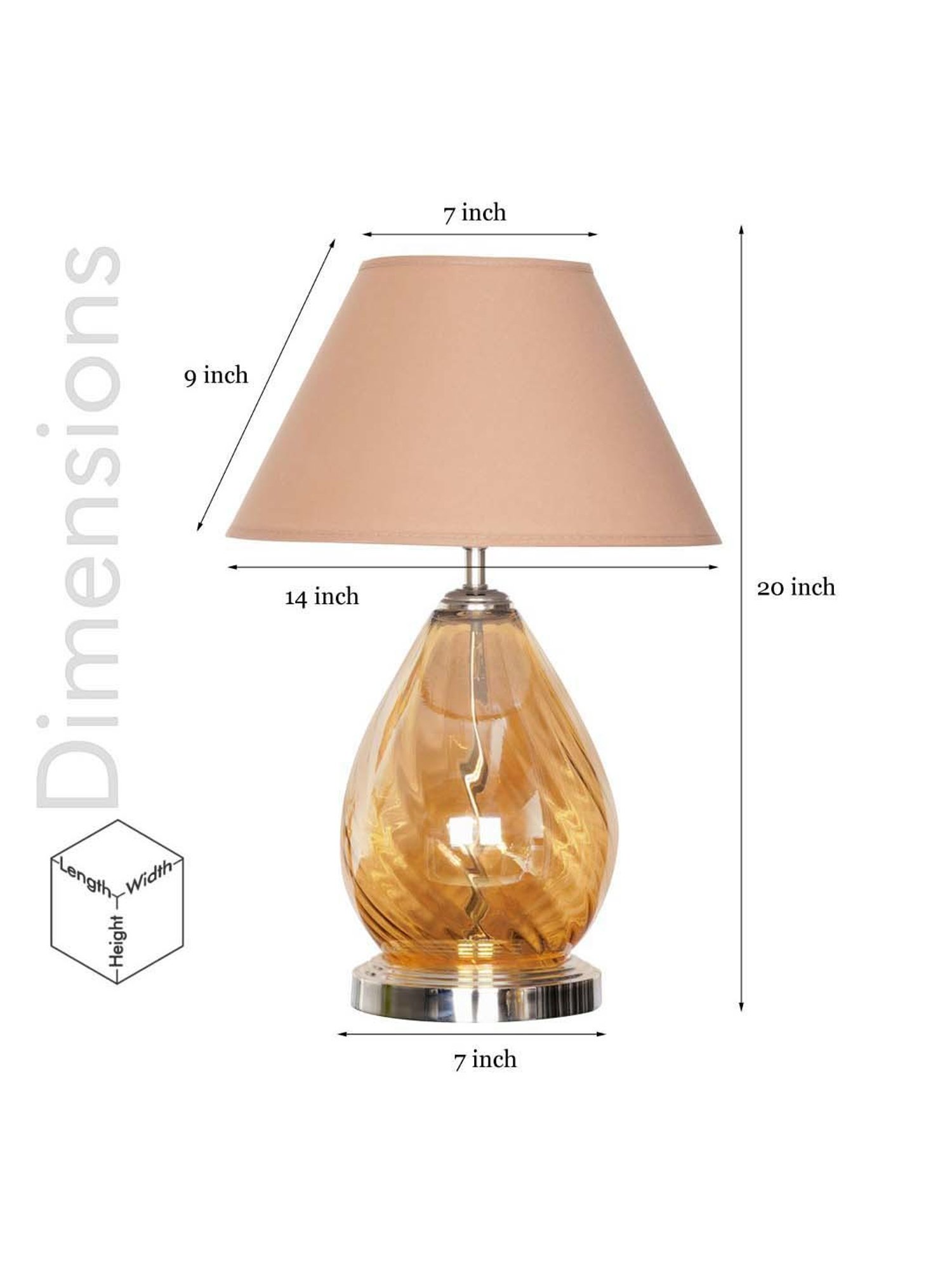 Kapoor Lamp Shades Amber & Nickel Glass Decade Table Lamp With Cotton Shade