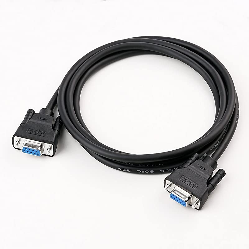 6 ft RS232 Serial Cable Female to Female 9 Pin Straight Through Black 2 Meters