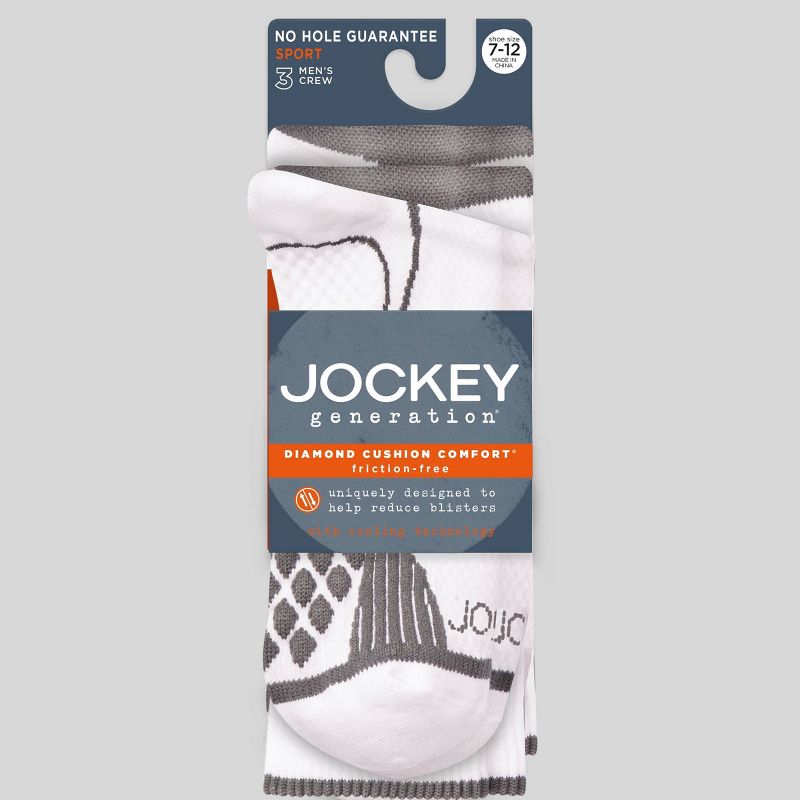 Jockey Generation™ Men's Diamond Cushion Comfort Friction Free 3pk Athletic Crew Socks - White/Charcoal Gray 7-12
