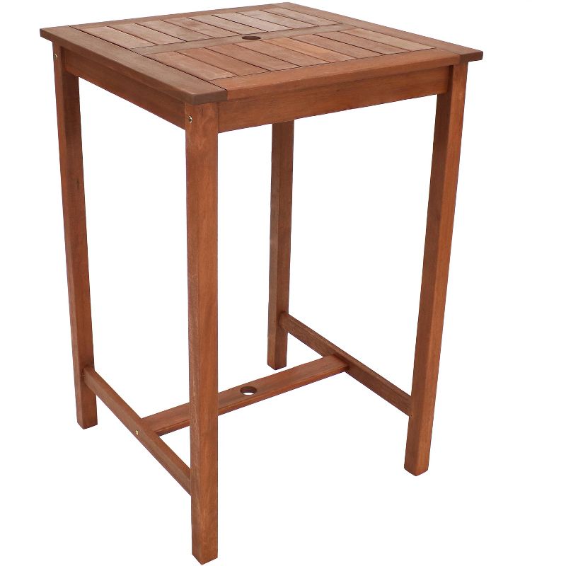 Sunnydaze Outdoor Meranti Wood with Teak Oil Finish Square Patio Tall Bar Height Table - 27" - Brown