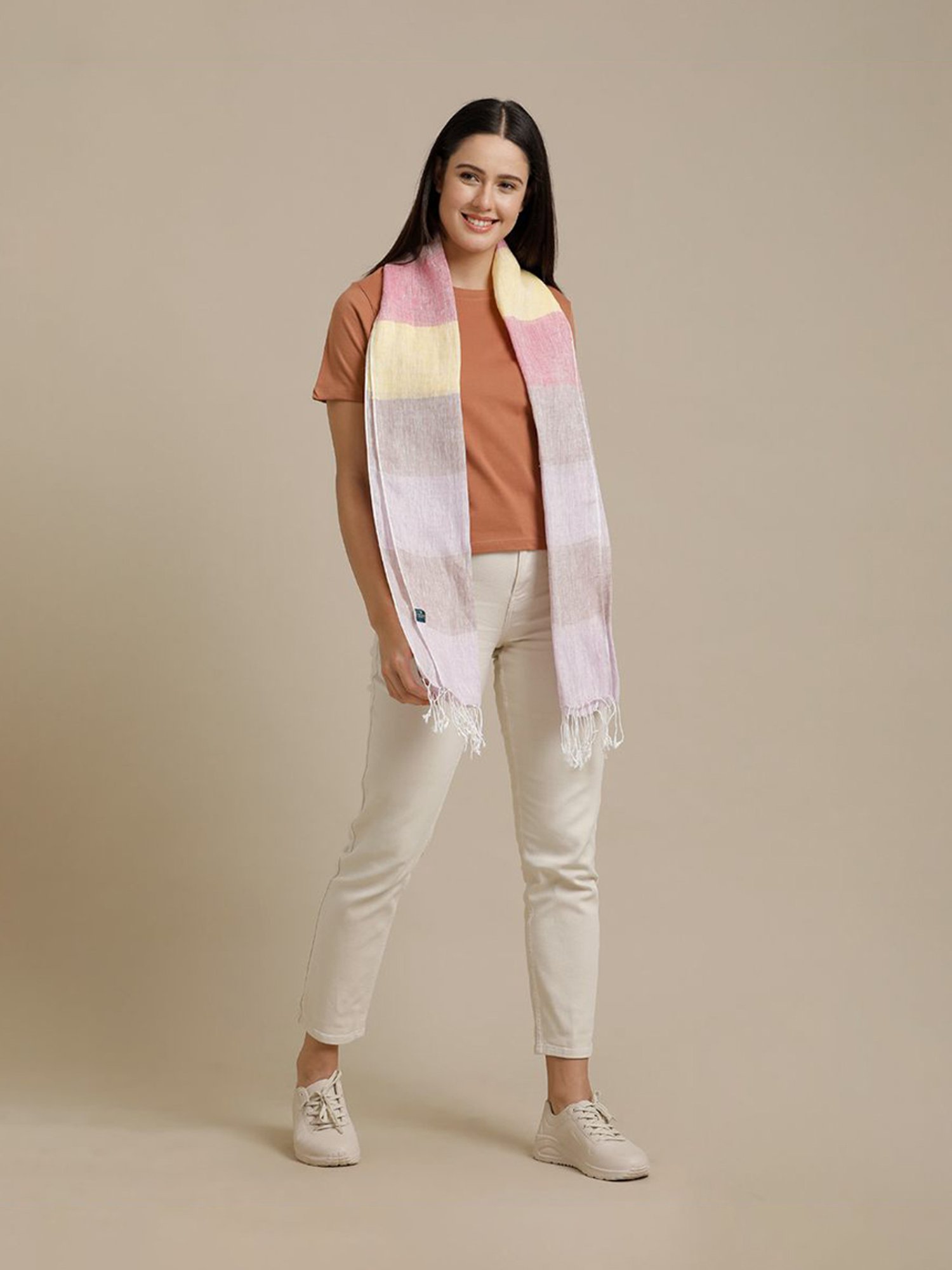 Linen Club Purple Striped Pure Linen Stole