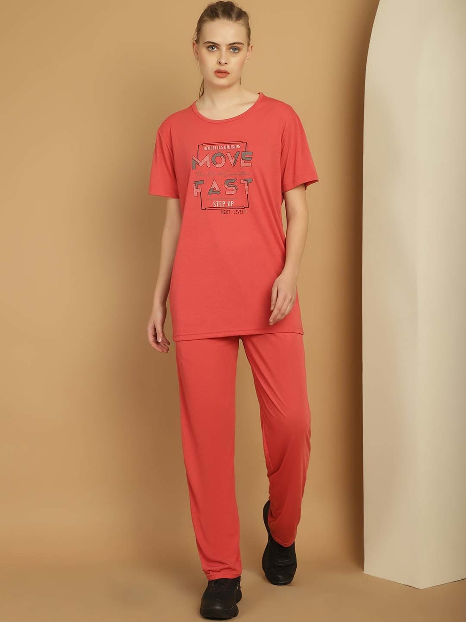 Vimal Jonney Pink Cotton Printed Sports T-Shirt Track Pant Set