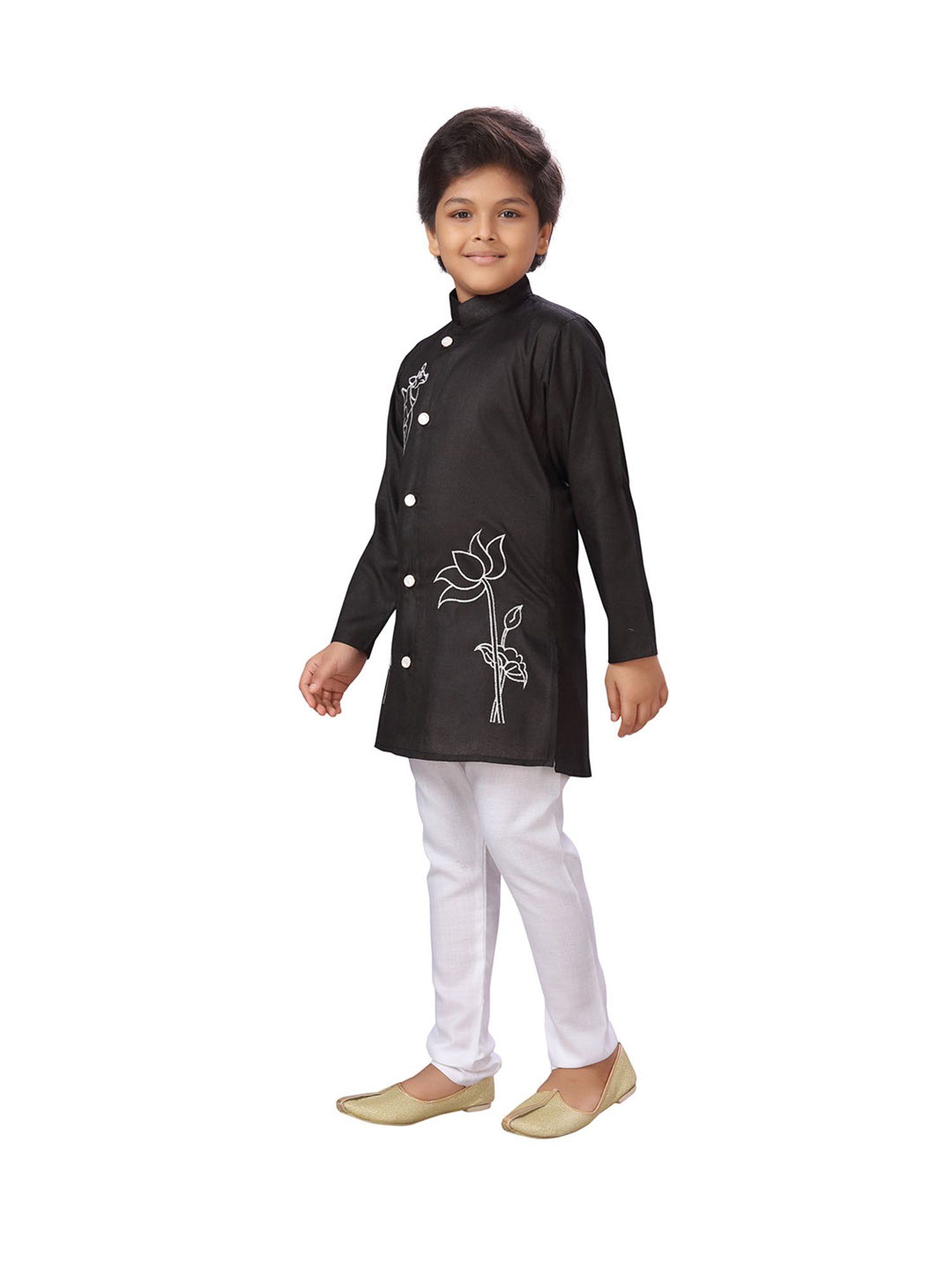 Ahhaaaa Kids Black & White Printed Kurta with Pyjamas