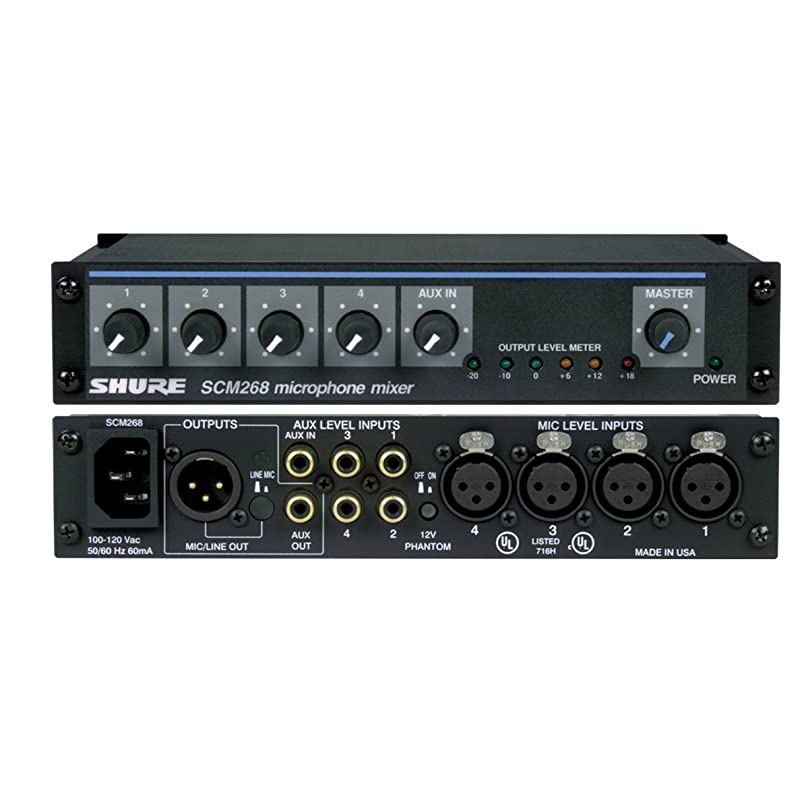 SCM268 4-Channel Microphone Mixer, 6 Transformers, Phantom Power and IEC Power Cord Connector