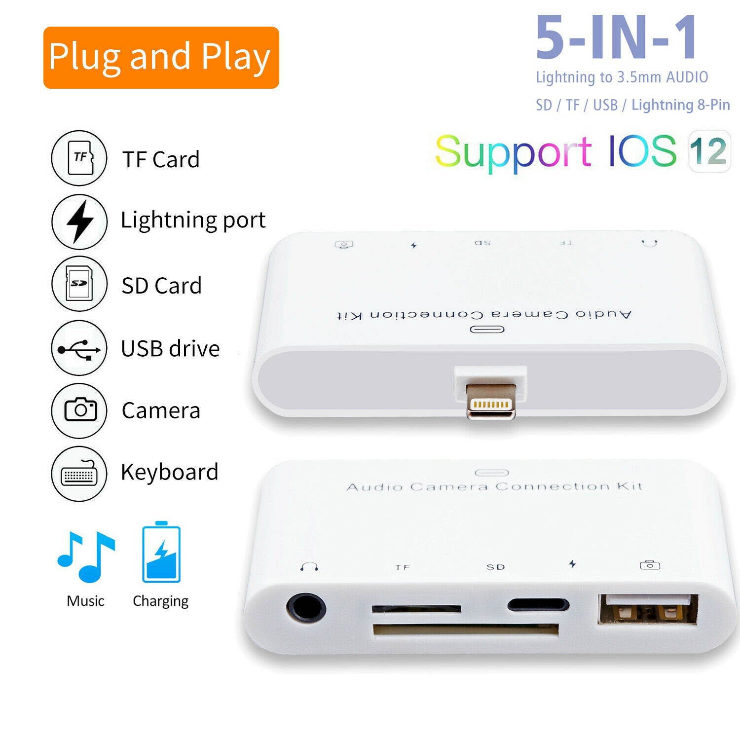 OTG Lightning to USB Camera Card Reader 3.5mm Headphone For iPhone XR 6/7 8 Plus