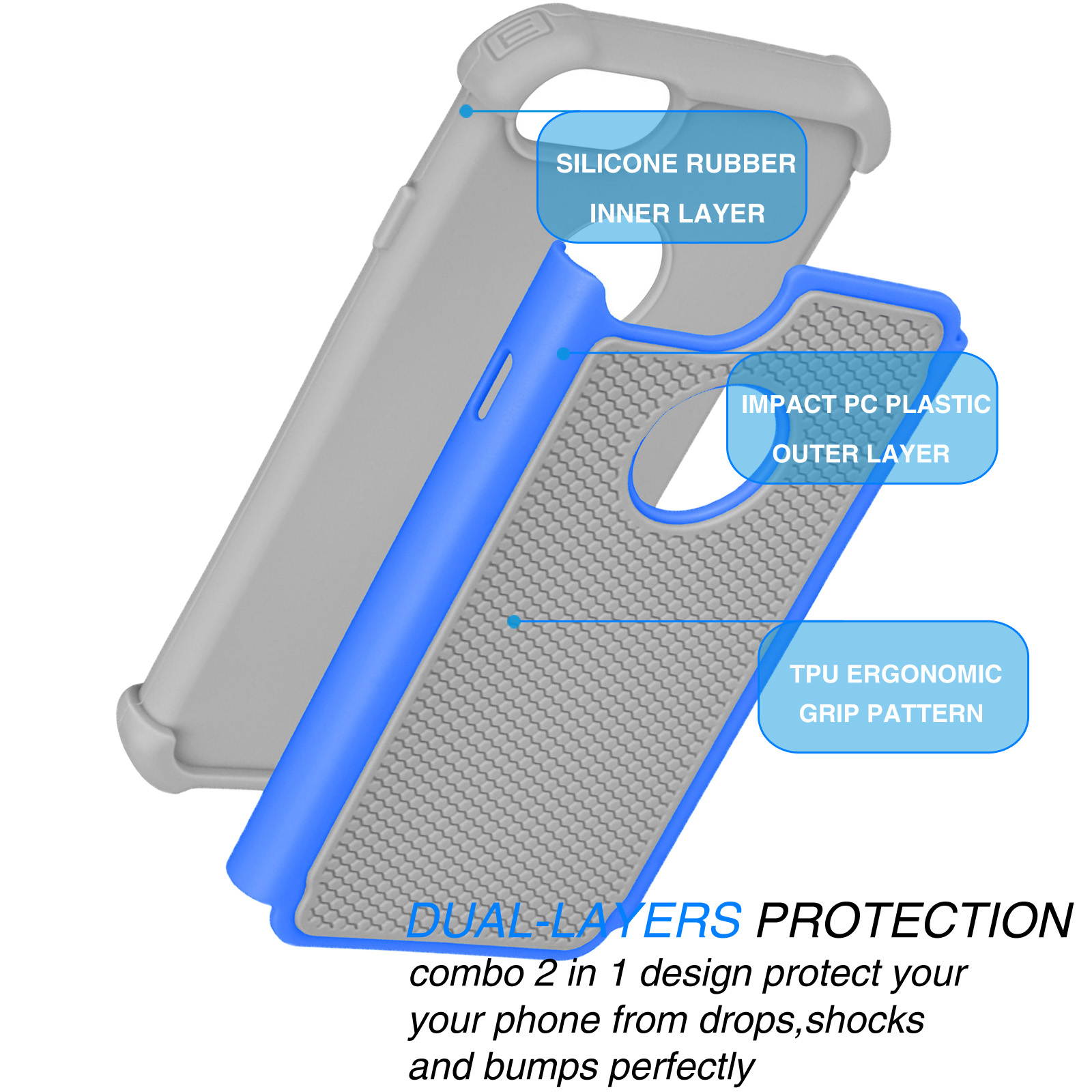 Tekcoo for iPhone 8 Case/iPhone 7 Cute Case, [Tmajor] Shock Absorbing Cases [Blue] Hybrid Bumper Sturdy Defender Rugged Cases Cover Plastic Outer & Rubber Silicone Inner