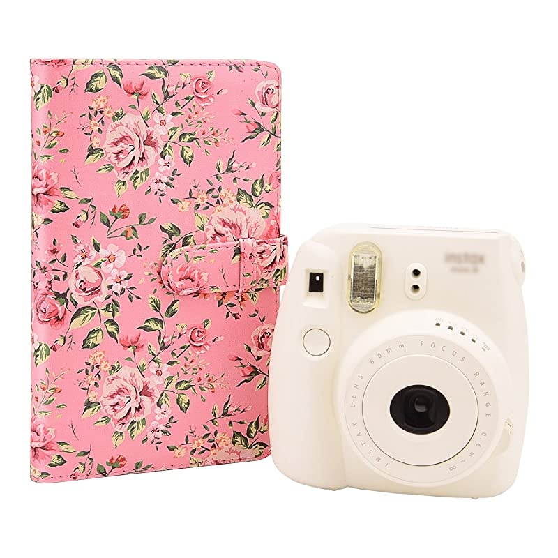 Wallet PU Leather Photo Album Compatible with Fujifilm Instax Mini 11 9 8 90 8+ 26 7s Instant Camera Film, Polaroid Snap Zip Z2300 PIC-300 Film (Pink Floral)