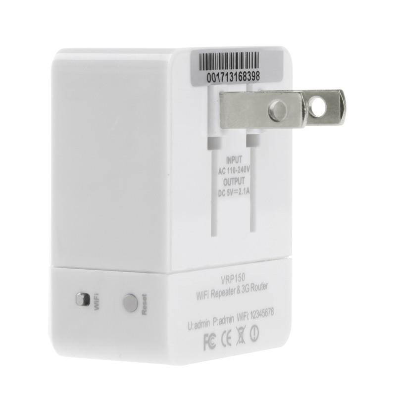 150Mbps VRP150 Mini WiFi Repeater 802.11b/g/n 3G Wireless Router 2.1A Charger 3 in 1