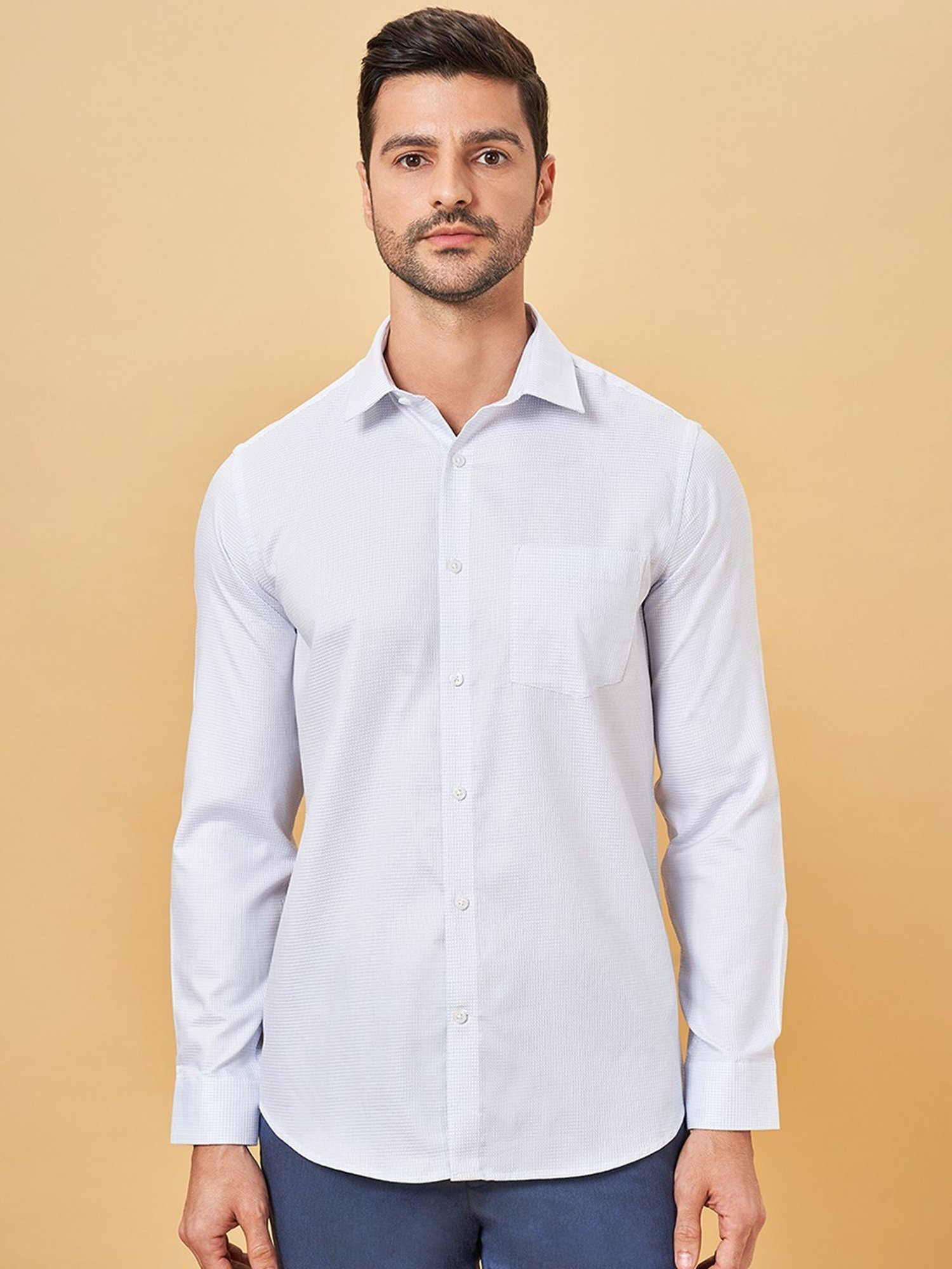 Peregrine by Pantaloons Silver Lake Blue Cotton Slim Fit Texture Shirt