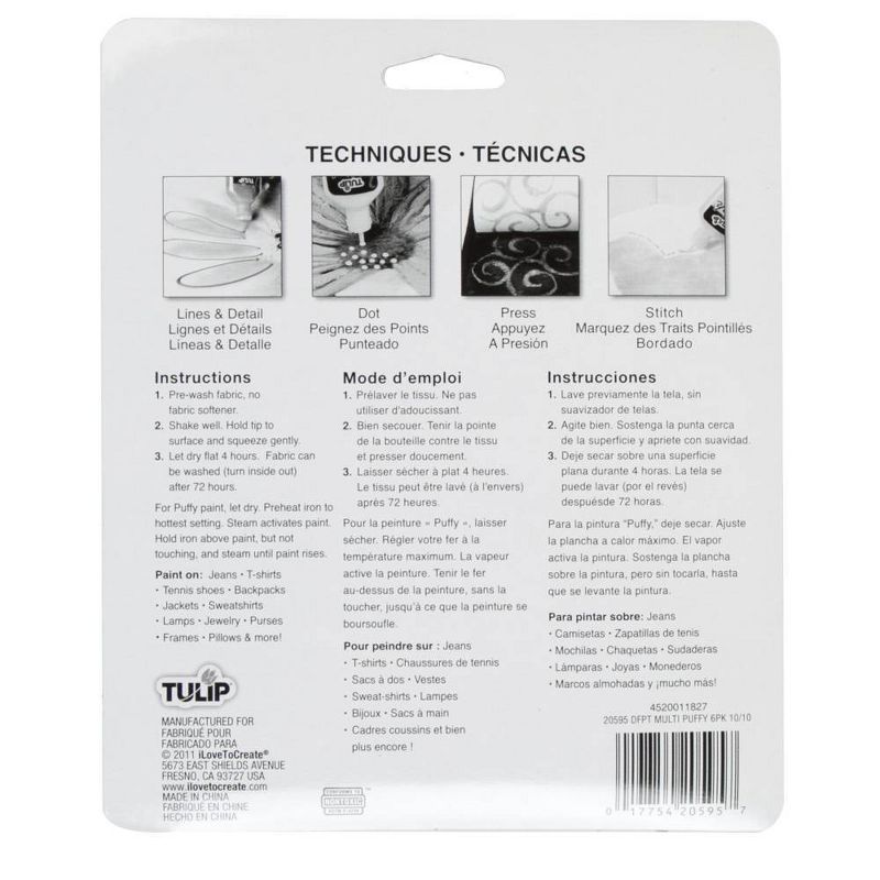 Tulip 6ct 1.25 fl oz Dimensional Fabric Paint - Puffy