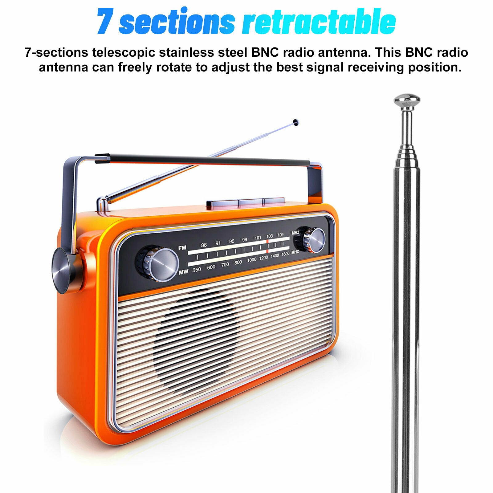 2x Telescopic Antenna Replacement BNC Connector for Radio Scanner/VHF/UHF/AM/FM